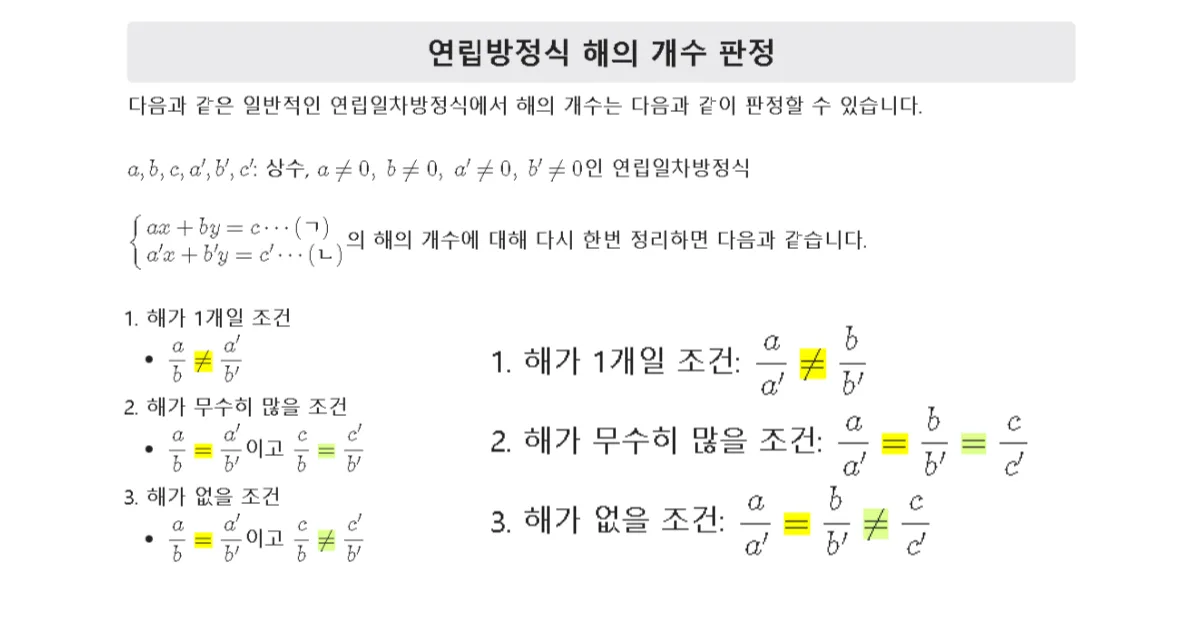 연립방정식의 해의 개수 공식 증명
