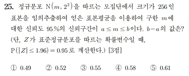 2025 확률과 통계 25번 문제 홀수형