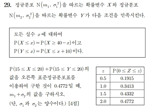 2025 확률과 통계 29번 문제 홀수형