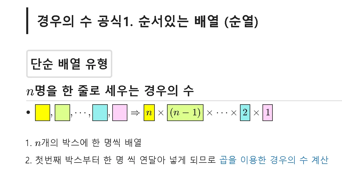 경우의 수 공식 순서가 있는 경우 없는 경우