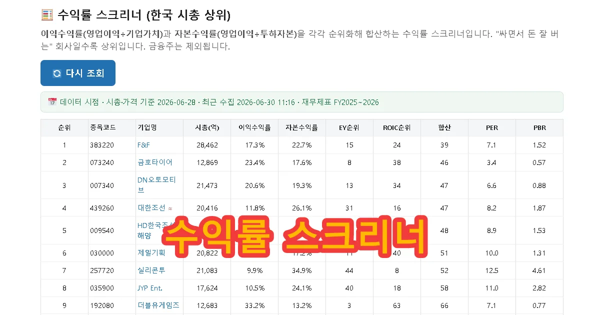 국내 주식 장기투자 수익률 스크리너
